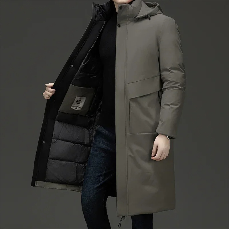 Herren Wintermantel Lang mit Kapuze Steppmantel Schwarz - BerlinGlamour