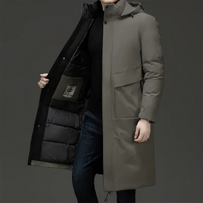 Herren Wintermantel Lang mit Kapuze Steppmantel Schwarz - BerlinGlamour
