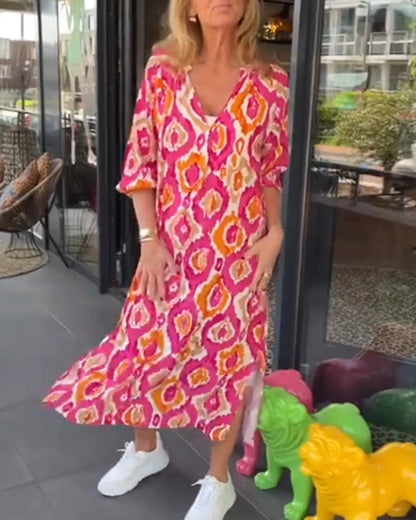 Kleid mit Motivdruck Halbärmlig Frauenkleid Trendy