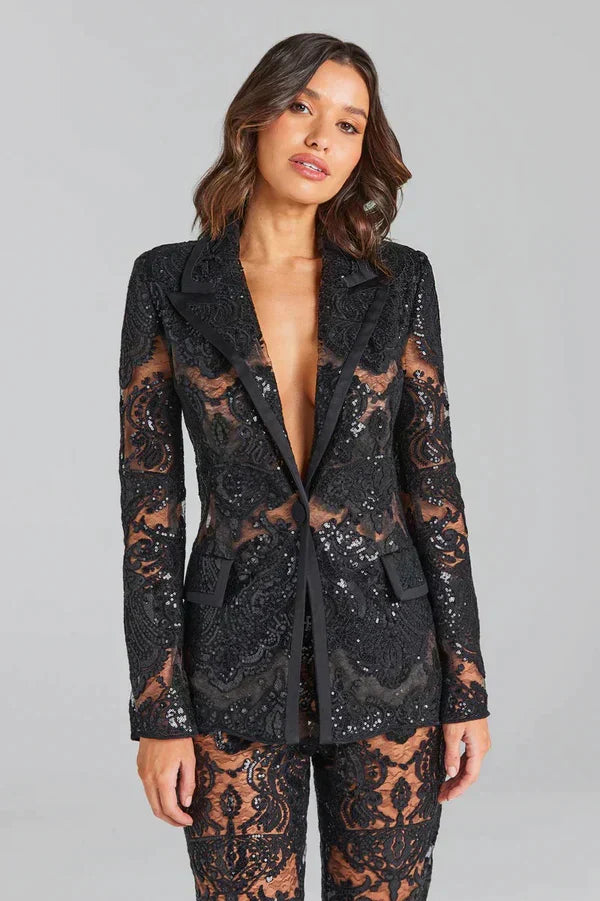 Glamour Anzug Damen Pailletten Blazer Hose Set - BerlinGlamour