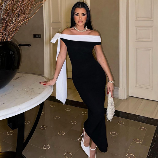 Damen-Minikleid Melany mit Schleife und Carmen-Ausschnitt