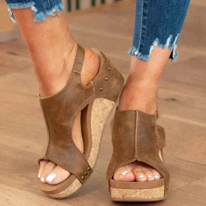 Leder Sandalen Keilabsatz Damen Schuhe Hochzeitsschuhe