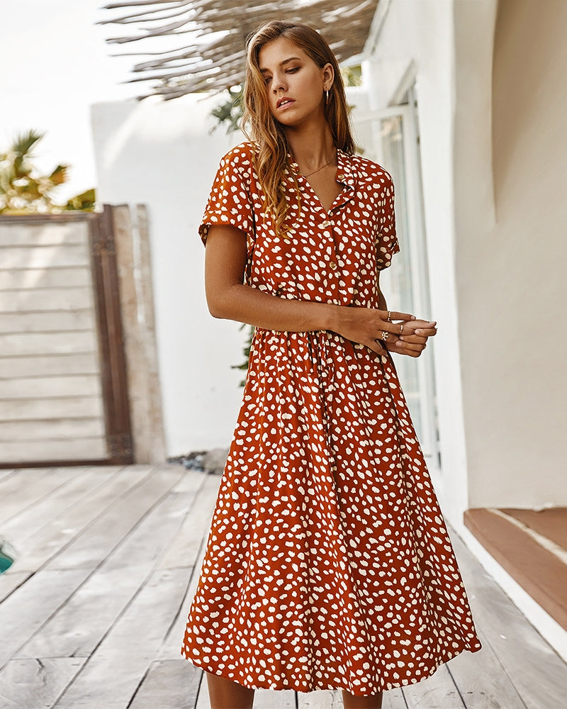 Kurzarmkleid Damen Elegant Kragen Sommerkleid