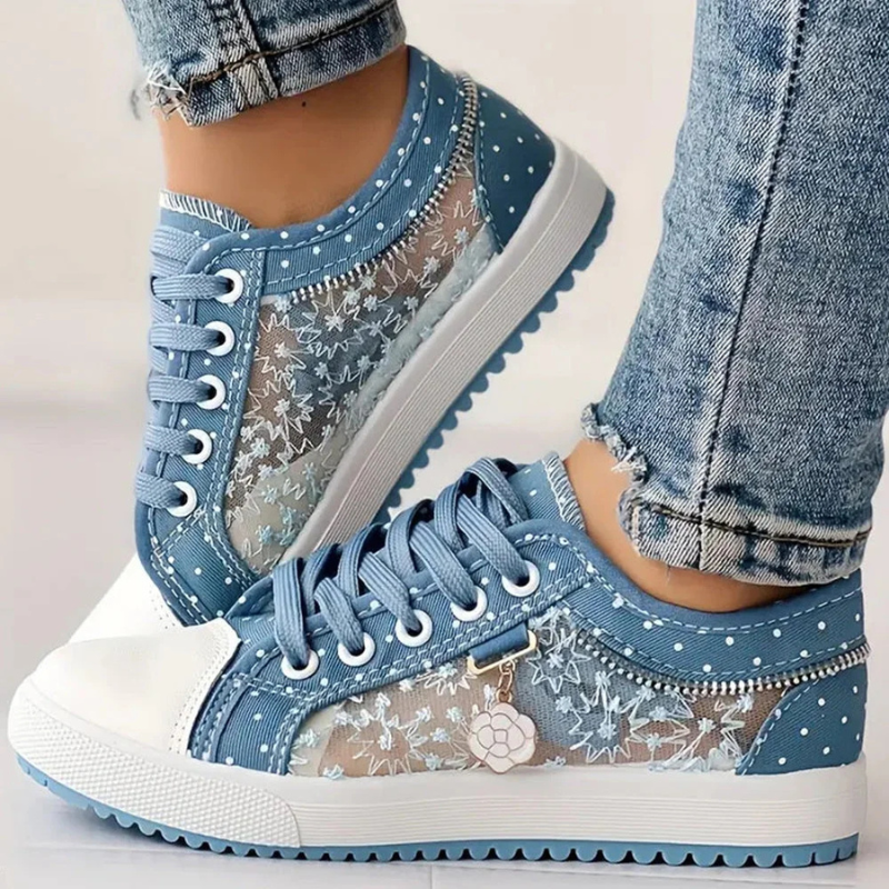 Sneaker Damen Blumen Stickerei Mesh Atmungsaktiv - BerlinGlamour