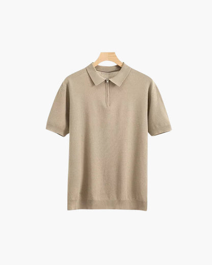 Herren Poloshirt Kurzarm Halbzipp Reißverschluss Strick