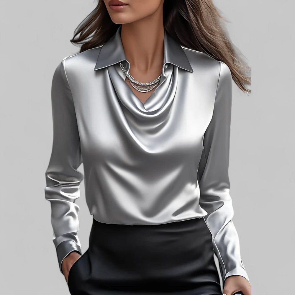 Damenbluse Satin Wasserfallausschnitt Elegant Frauen