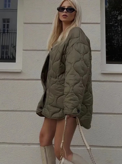 Damen Steppjacke Knopfleiste Freizeitjacke Modern