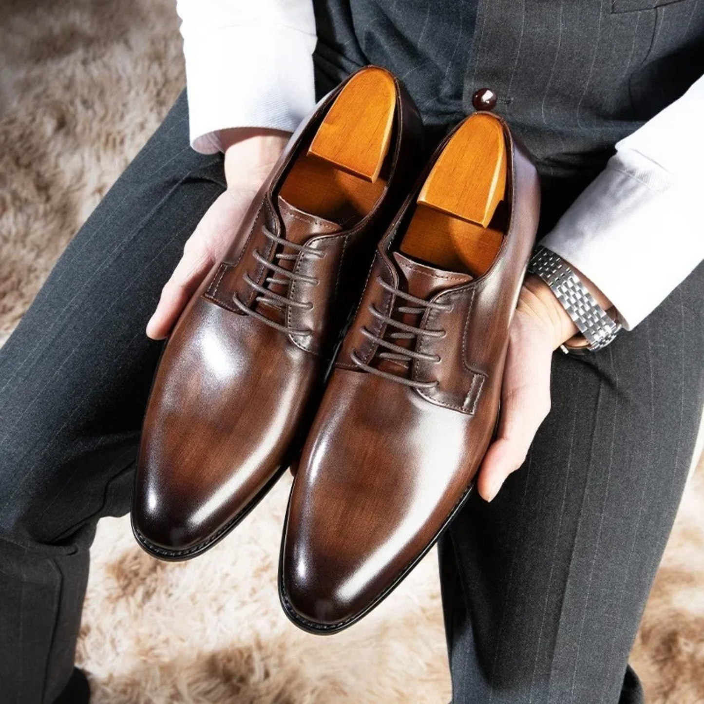 Herren Schnürschuhe Leder Anzugsschuhe Italienisch