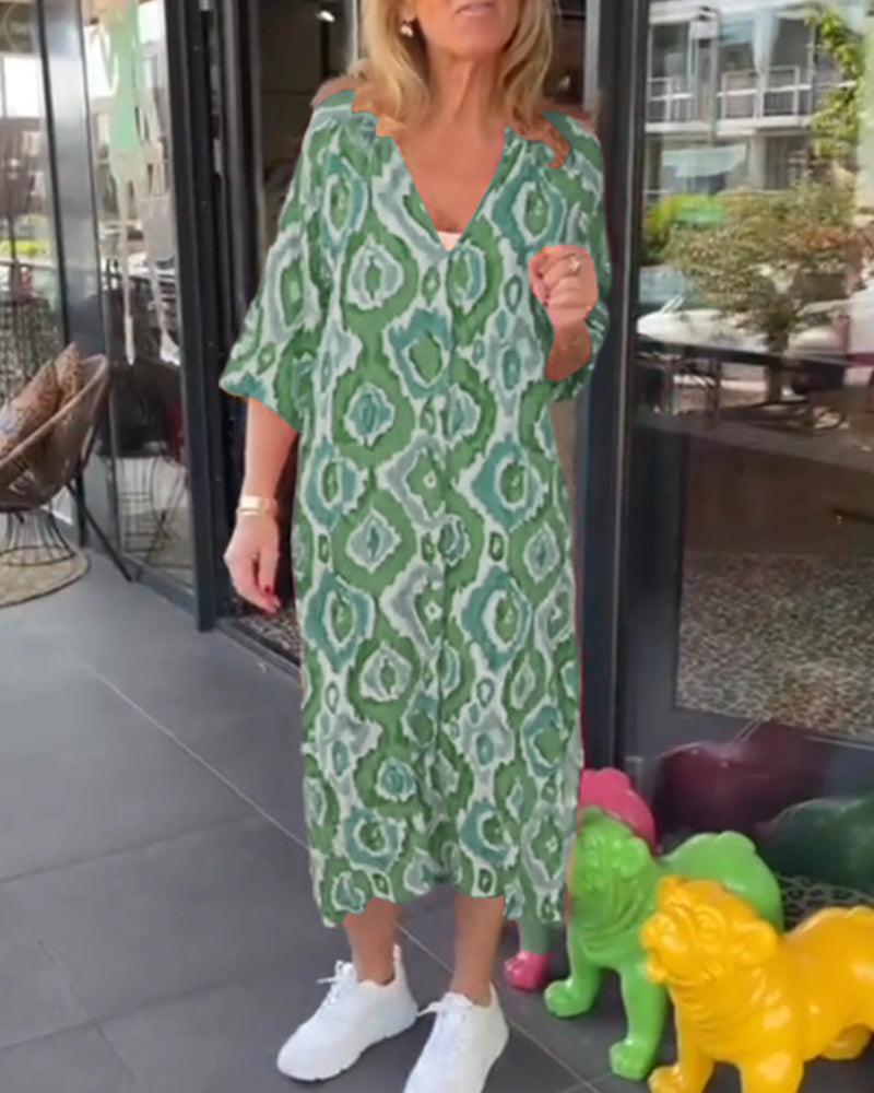 Kleid mit Motivdruck Halbärmlig Frauenkleid Trendy