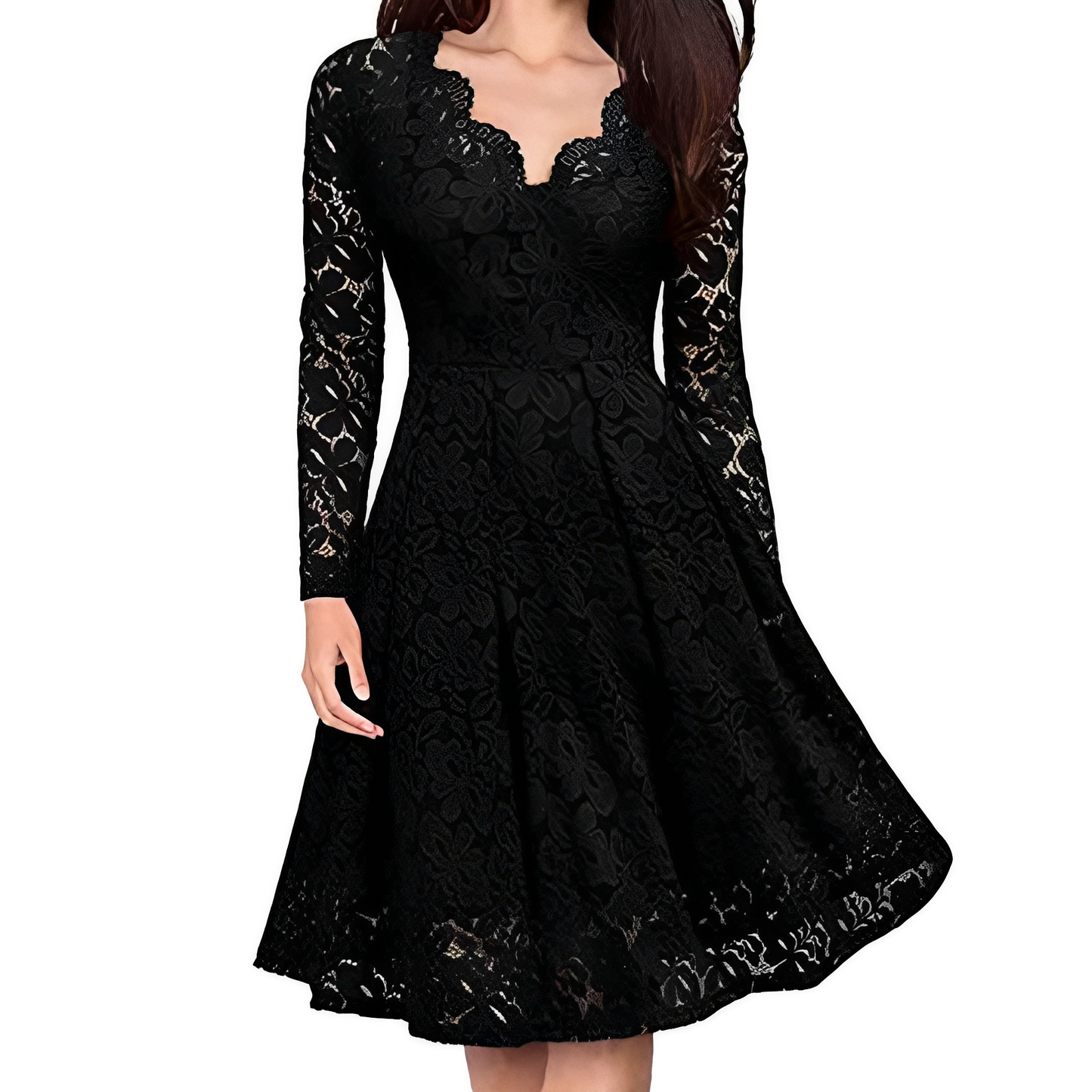 Elegantes Damenkleid Langärmlig V-Ausschnitt Modern