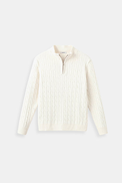 Strickpullover Zopfmuster mit Reißverschluss Damengröße