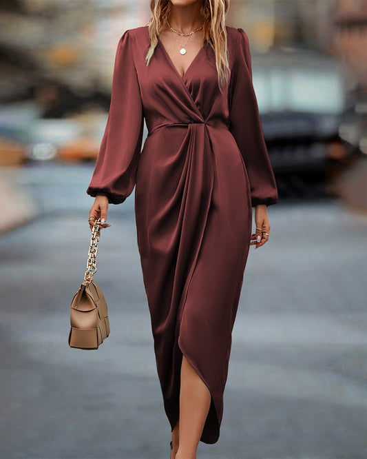 Elegantes Kleid Leona mit V-Ausschnitt und Lanternenärmeln