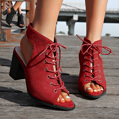 Damenschuhe High Heel Sandalen Blockabsatz Schnürsenkel - BerlinGlamour