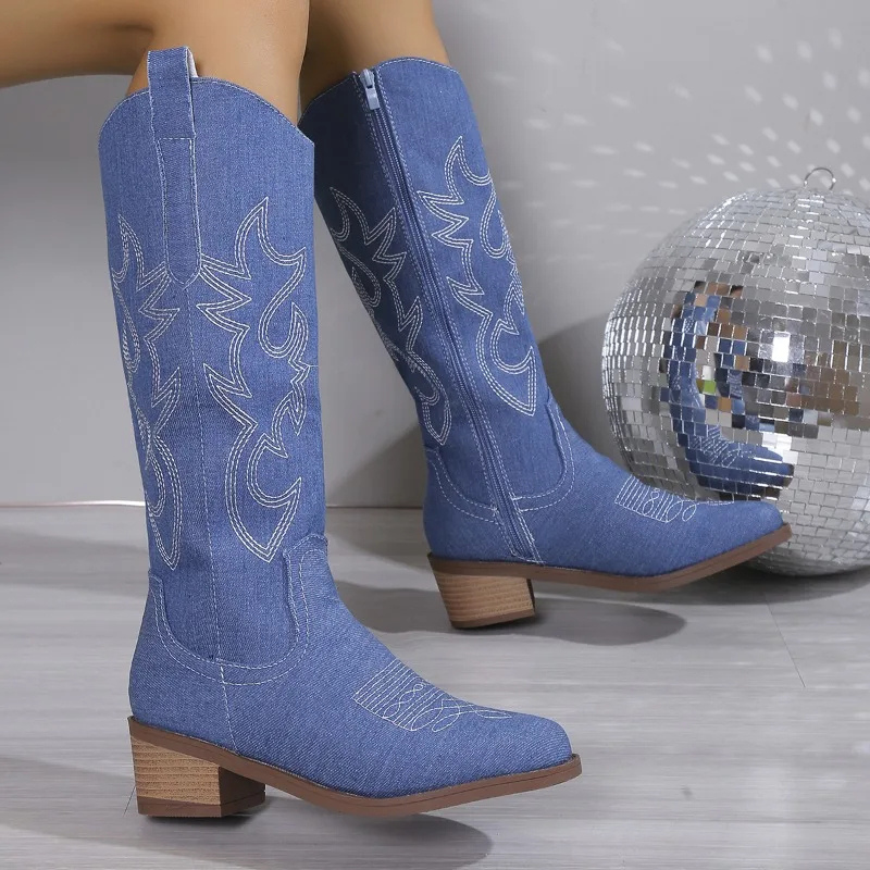 Cowboy-Boots Denim Blau Damen