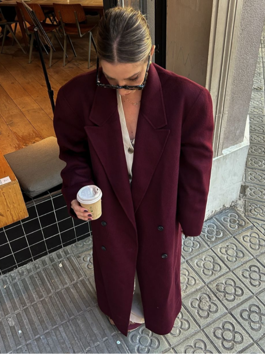 Damen Wollmantel Bordeaux Rot Elegannt - BerlinGlamour