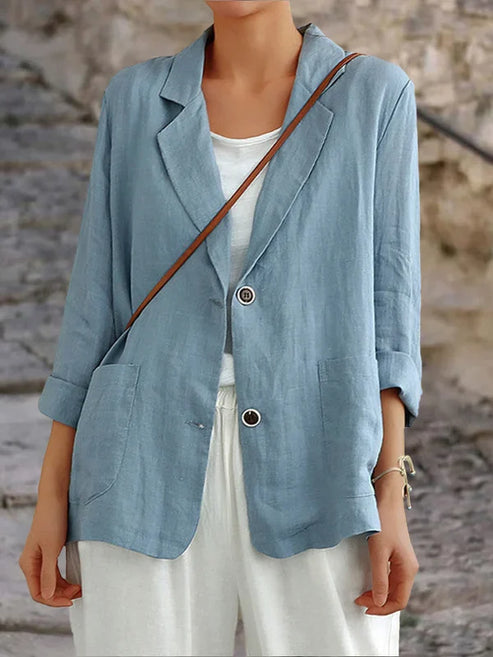 Leinenblazer Damen Sommer lockerer Schnitt Beige - BerlinGlamour