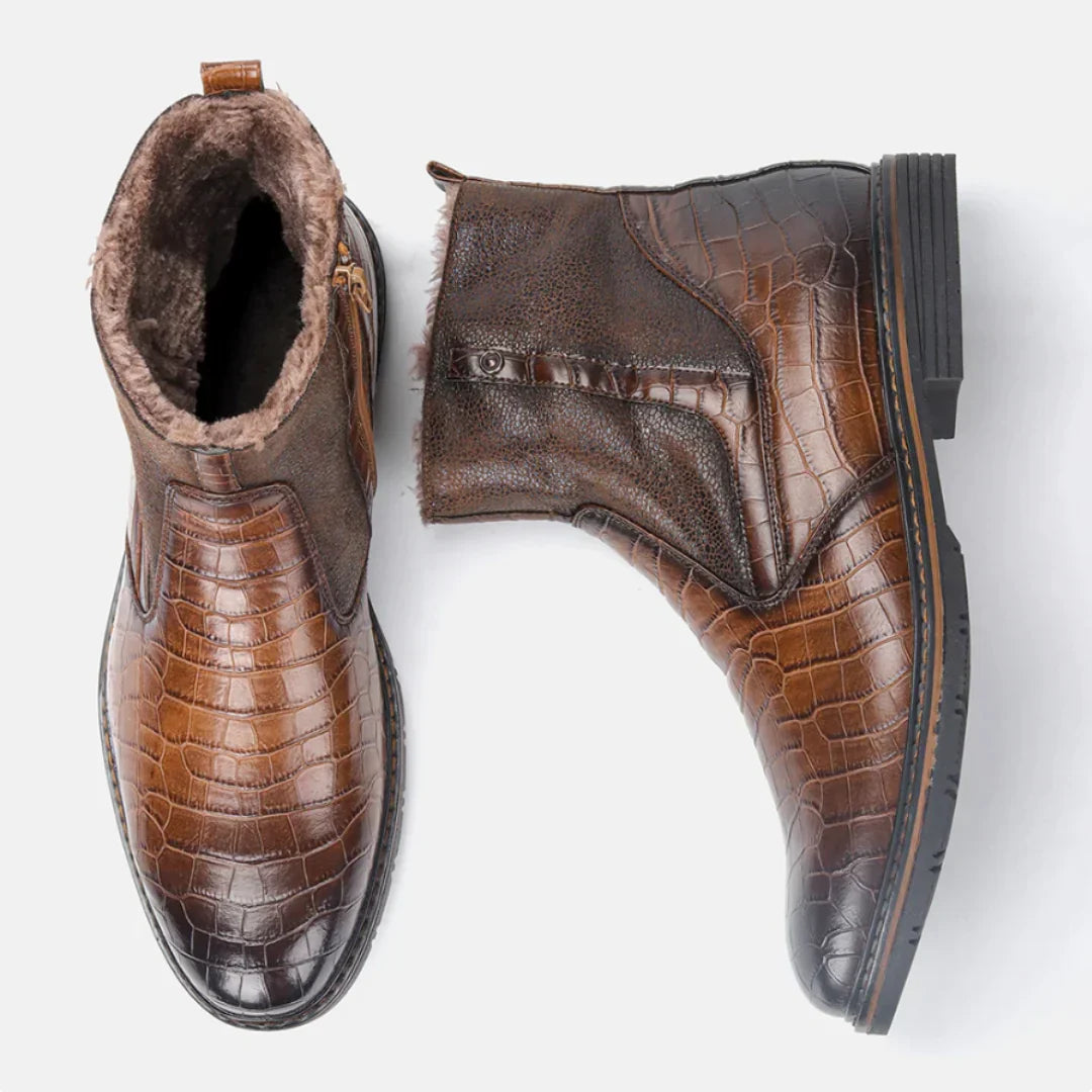 Herrenstiefel Leder Warm Winterstiefel Schwarz