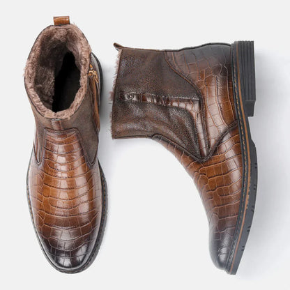 Herrenstiefel Leder Warm Winterstiefel Schwarz