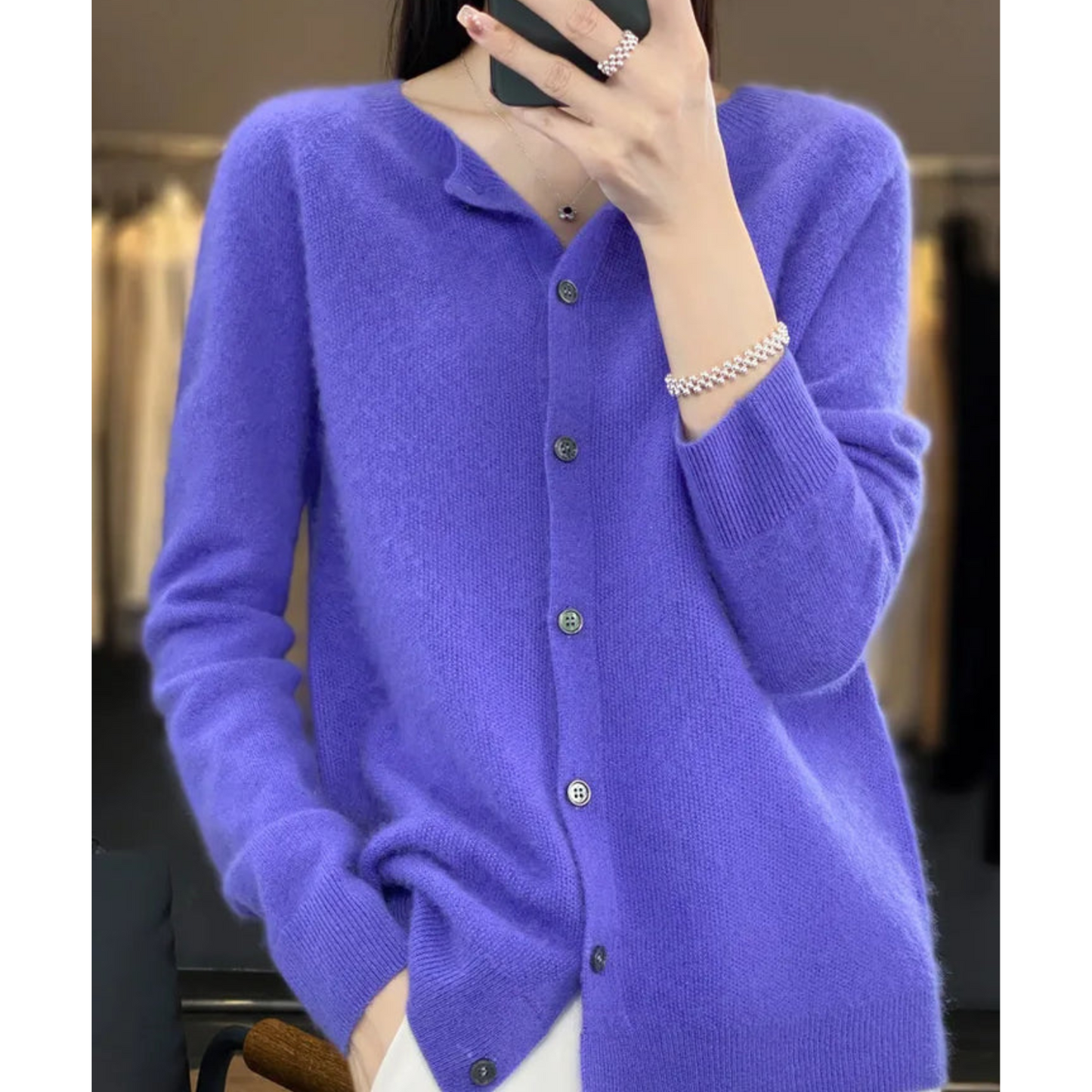 Damen Cardigan Rundhals Pullover Glamour Lang