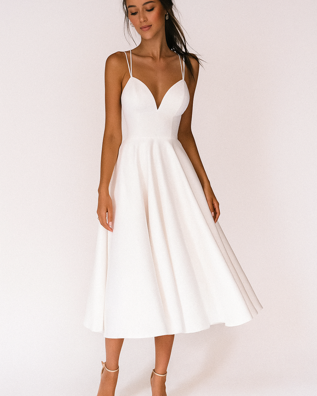 Damen Midi Kleid Hochzeitsgast Trägerkleid Elegant - BerlinGlamour