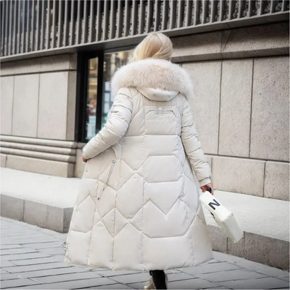 Damen Winterjacke Lang Kapuze Fellbesatz Warm