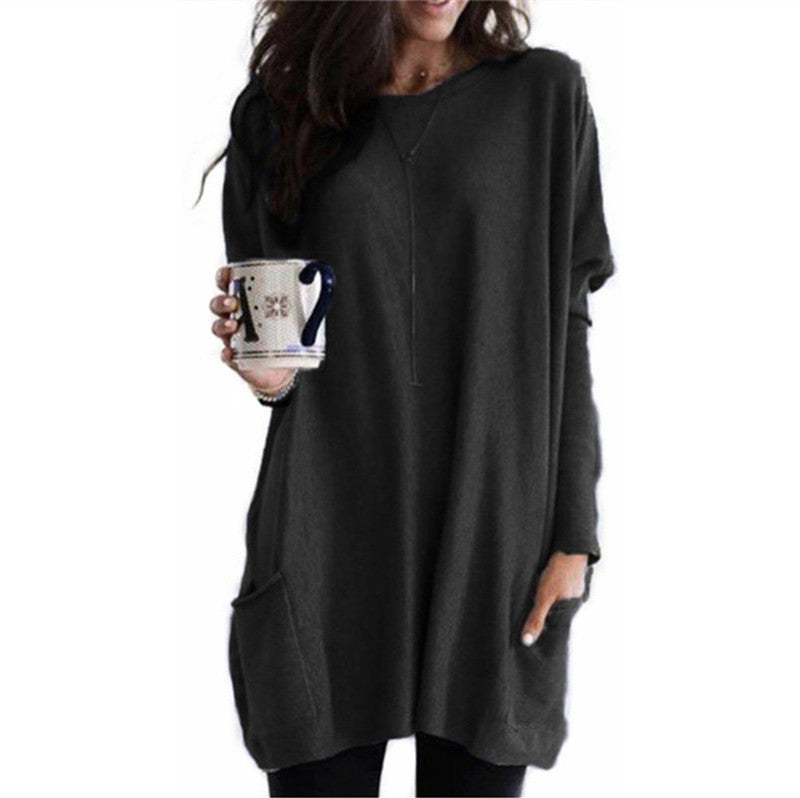 Damen Tunika Langärmlig Baumwolle Elegant