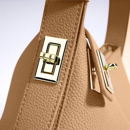 Damen-Schultertasche Leder Strukturiert Beige Gold
