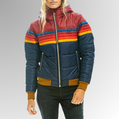 Damen Winterjacke Kapuze Streifenmuster Warm