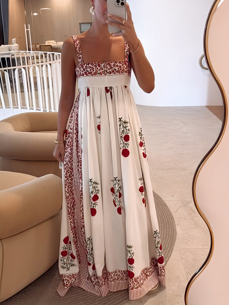 Boho Maxikleid mit Trägern Floral Leicht - BerlinGlamour