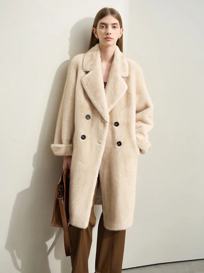 Beiger Wollmantel Winter Doppelt Öffnung Damen - BerlinGlamour