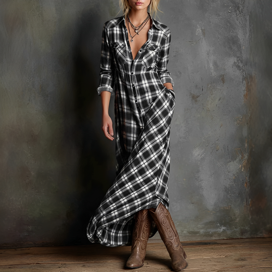 Kariertes Damenkleid Lässig Sommerkleid Modern - BerlinGlamour