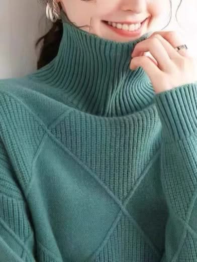 Rollkragenpullover 3D Rhombus Muster Modern