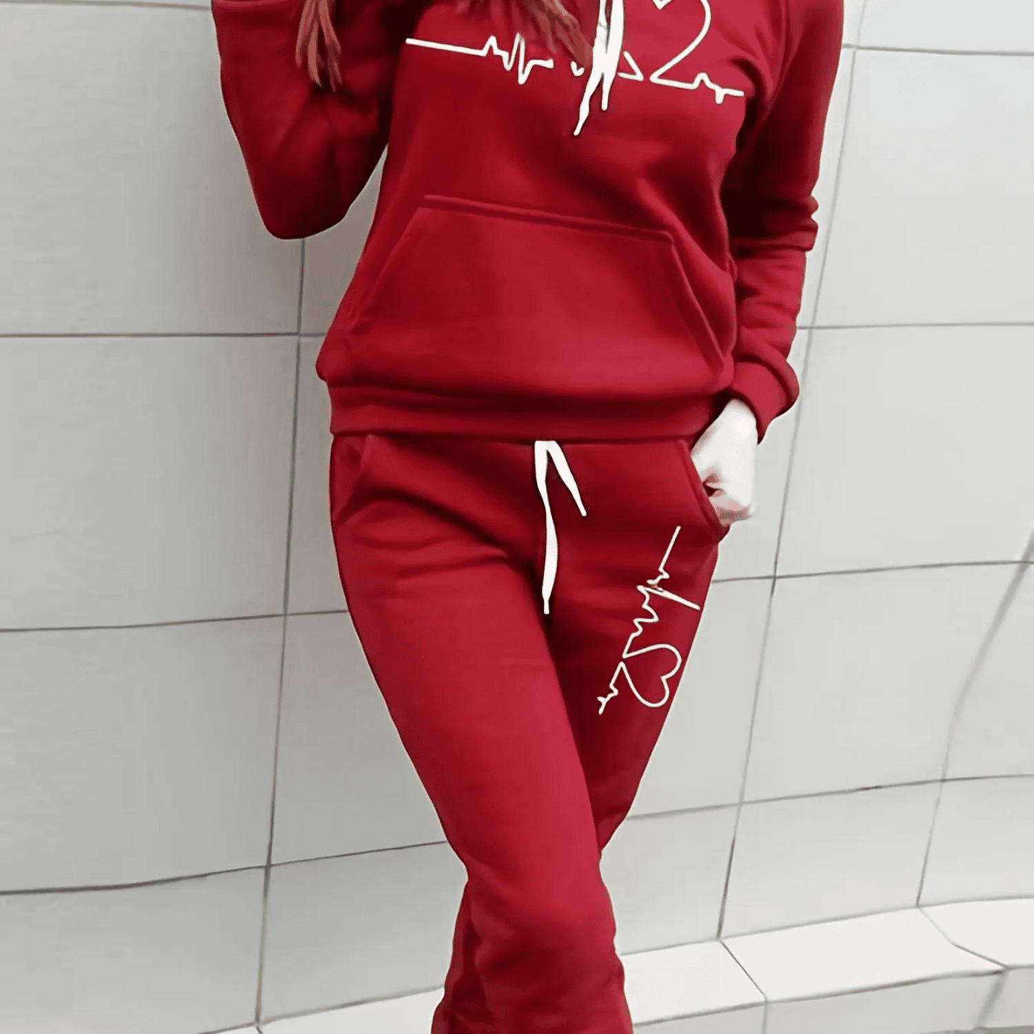 Damen Hoodie Set mit Herz Motiv Warm Winter - BerlinGlamour