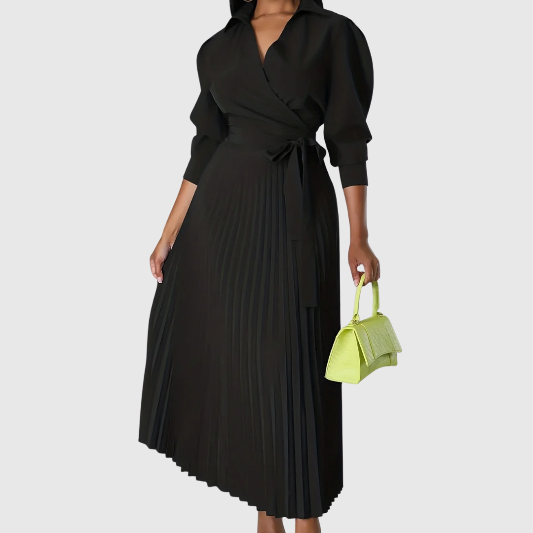 Frauen Midikleid V-Ausschnitt Plissiert Elegant