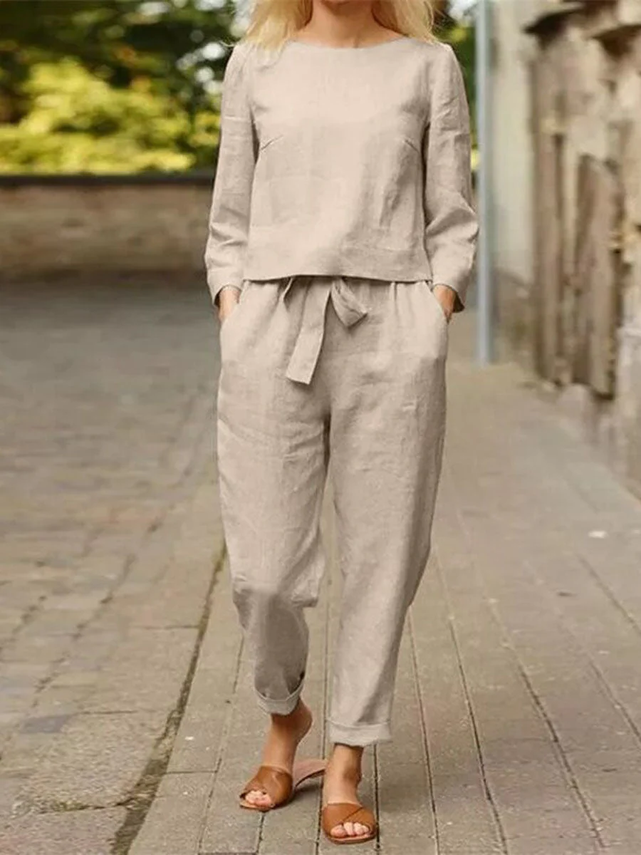 Damen Freizeitanzug mit Langarm und Gürtelhose