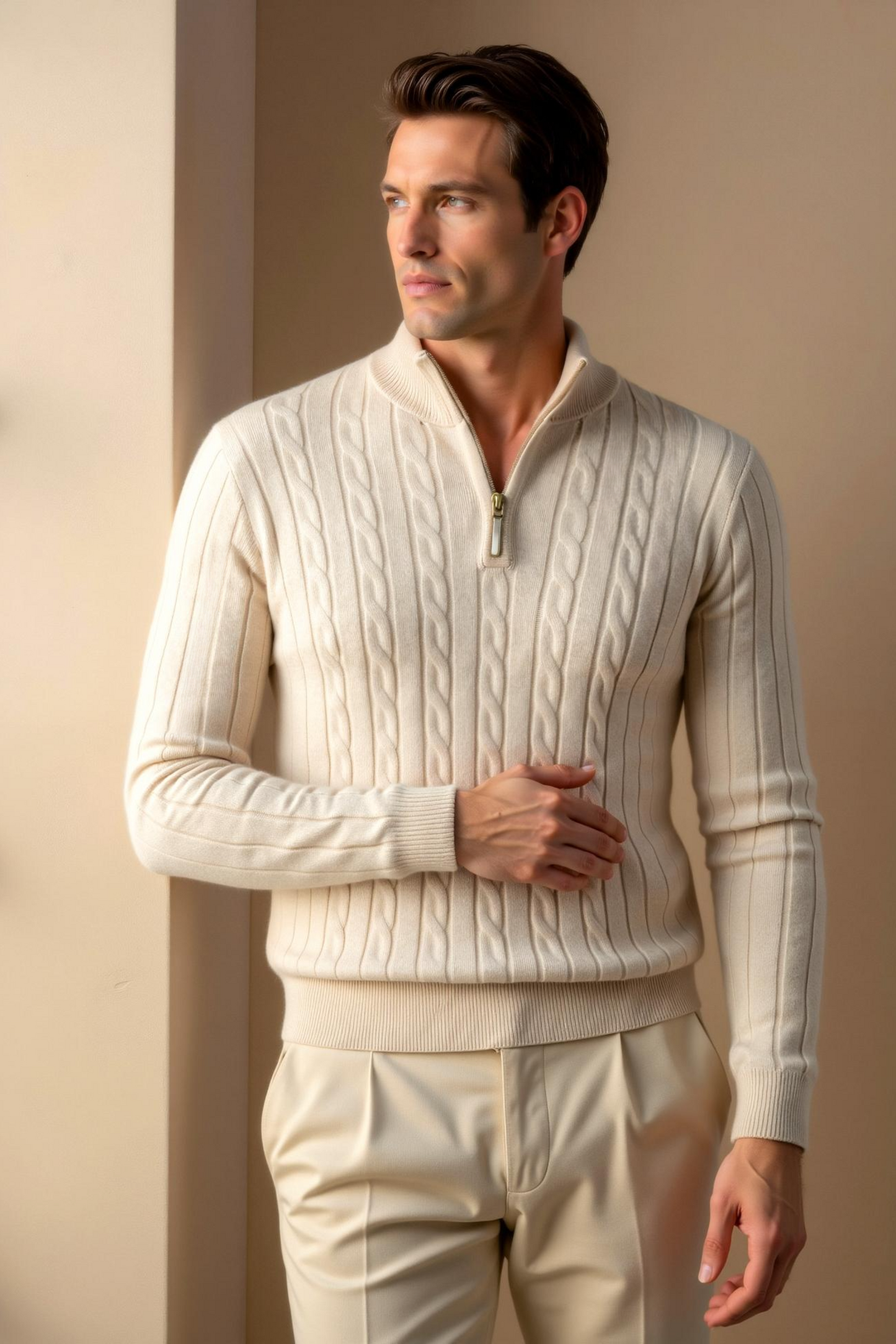 Strickpullover Zopfmuster mit Reißverschluss Damengröße - BerlinGlamour