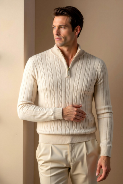 Strickpullover Zopfmuster mit Reißverschluss Damengröße - BerlinGlamour