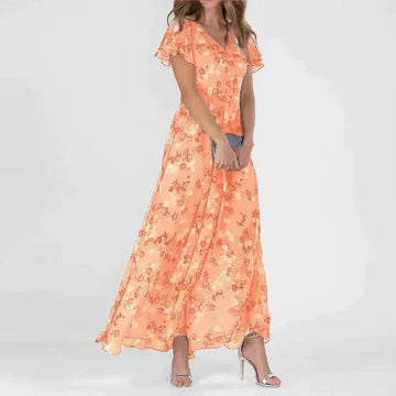 Sommerkleid Lang Blumenmuster Damenkleid Elegant - BerlinGlamour