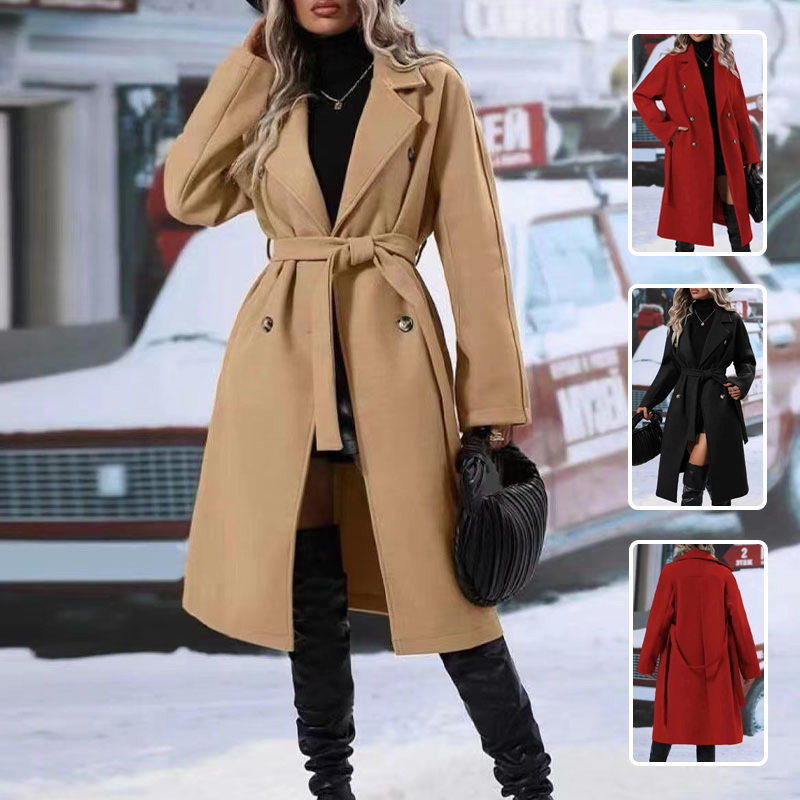 Damen Trenchcoat Klassisch Doppelknopf Verschluss Elegent