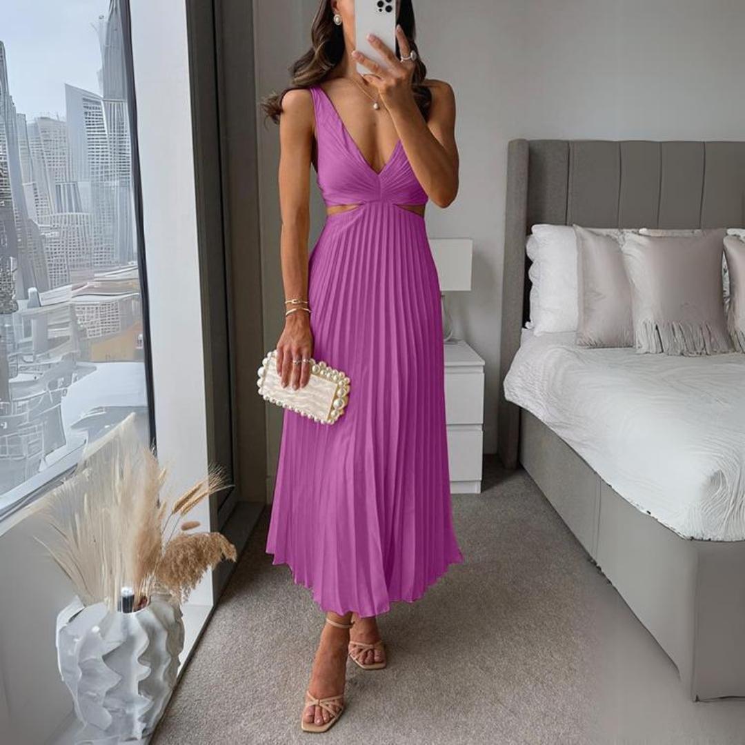 Midi Kleid V-Ausschnitt Ärmellos Twist Detail