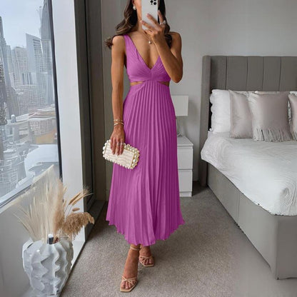 Midi Kleid V-Ausschnitt Ärmellos Twist Detail