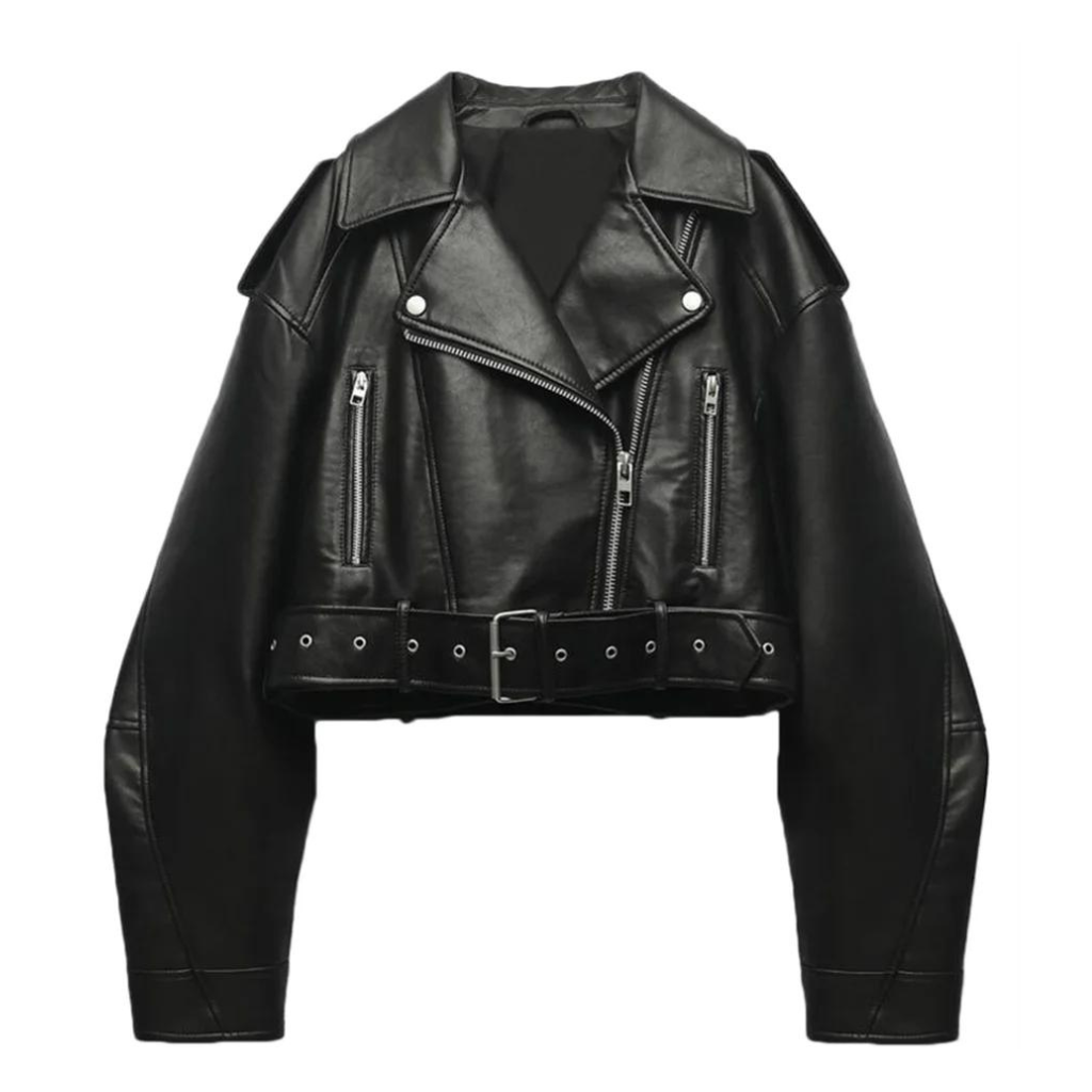 Lederjacke Damen Slim Fit Schwarz Modern