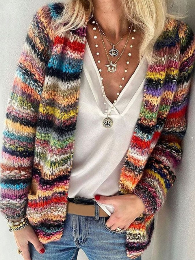 Bunt gestreifte Damenstrickjacke Modern - BerlinGlamour