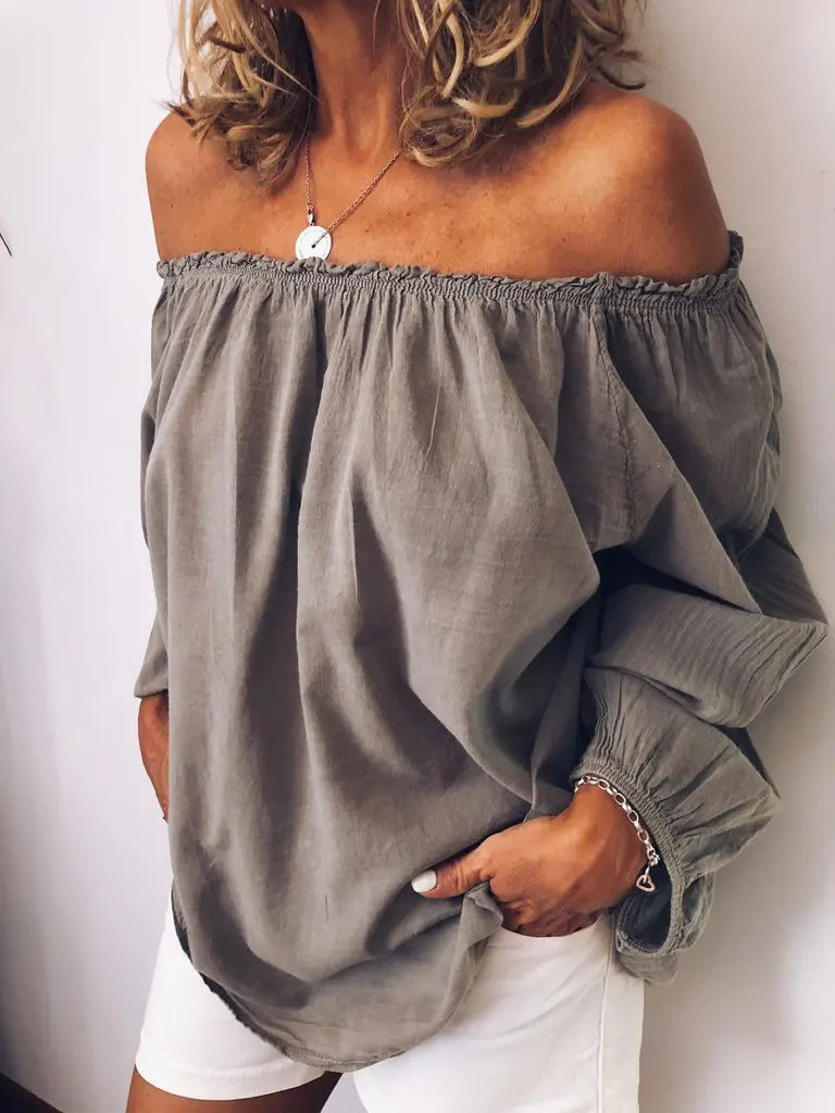 Off Shoulder Bluse Elegante Ballonärmel Damen Oberteil - BerlinGlamour