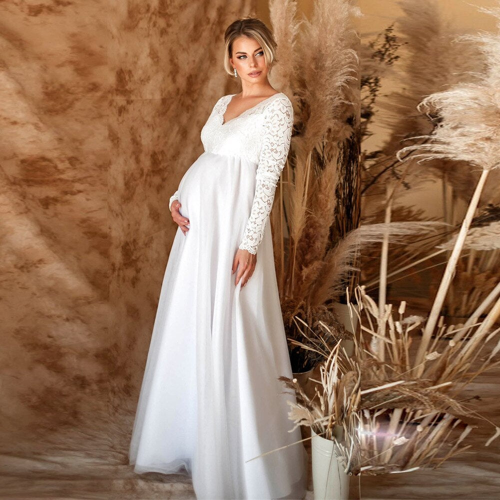 Schwangere Maxikleid Elegant Spitze Lang - BerlinGlamour