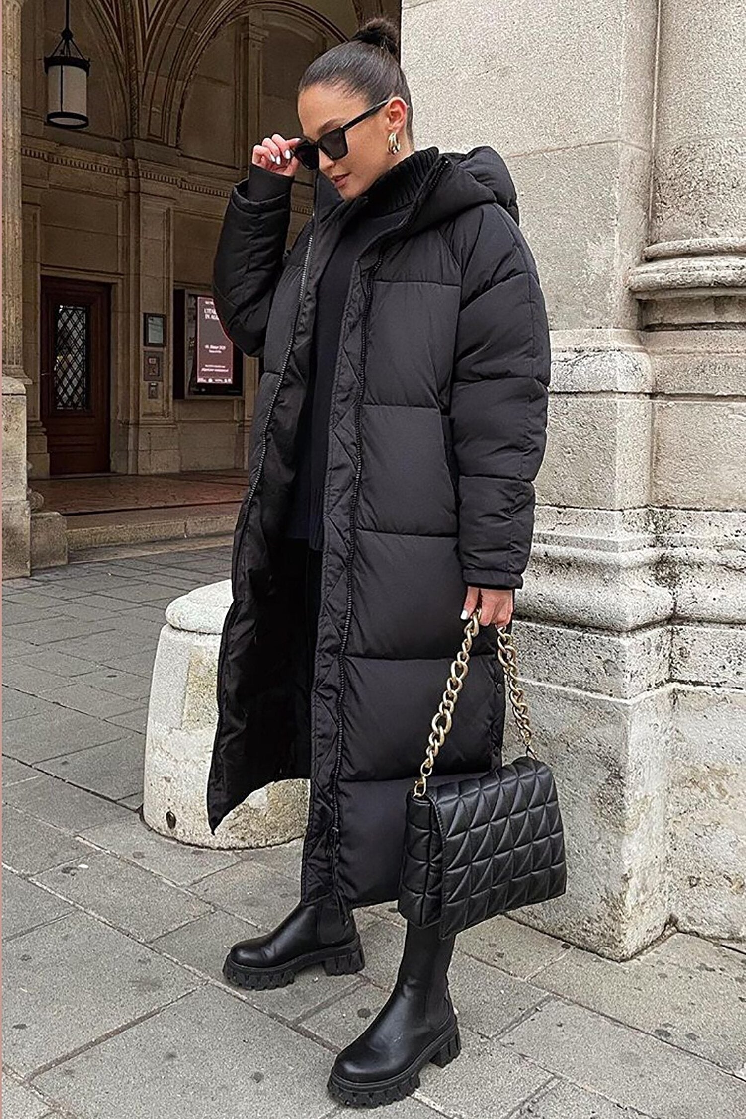 Langer Daunenmantel Warm Gesteppert Damen Wintermantel - BerlinGlamour