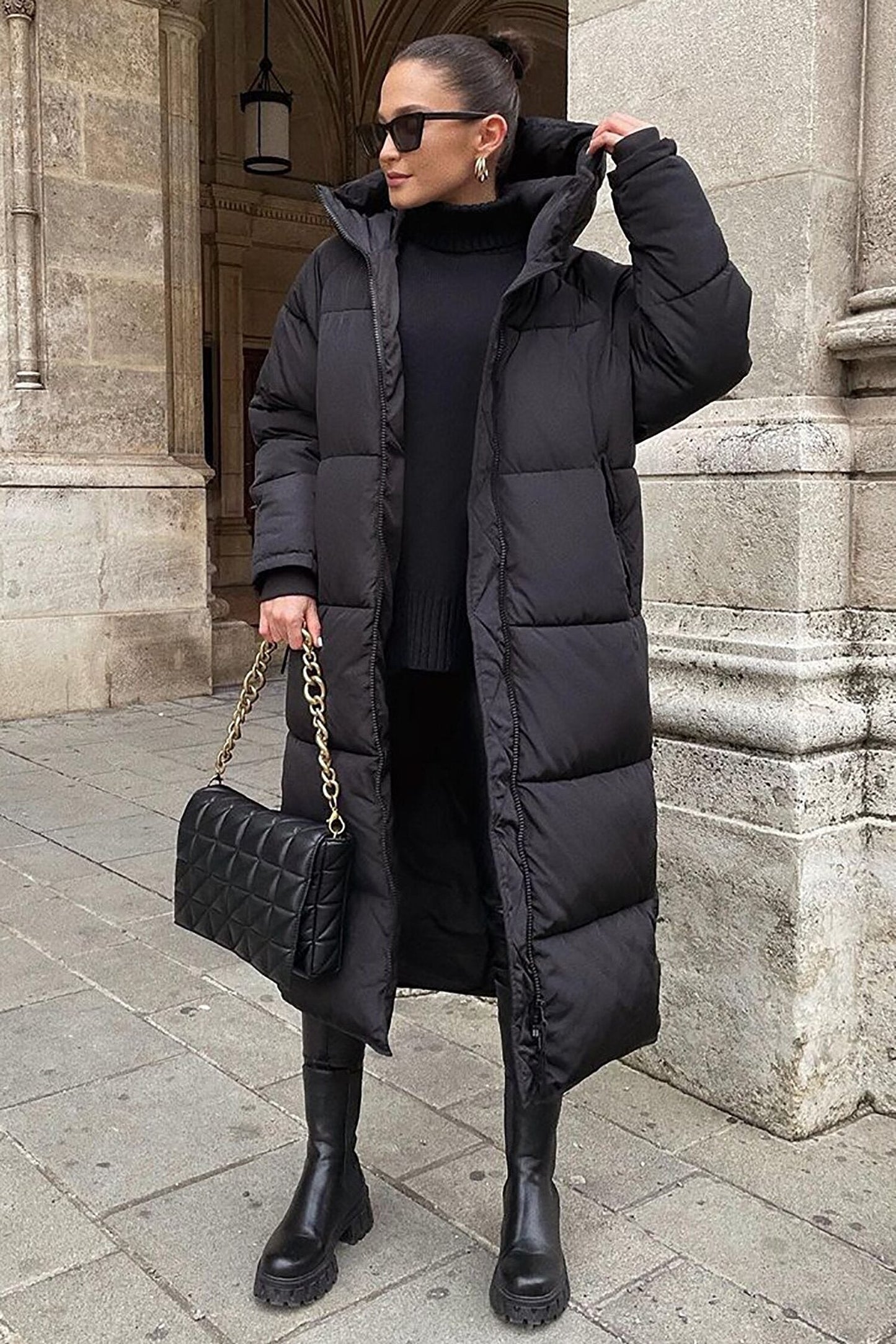 Langer Daunenmantel Warm Gesteppert Damen Wintermantel