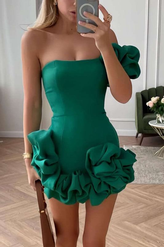 Elegantes Rüschenkleid Bodycon One Shoulder Schwarz - BerlinGlamour