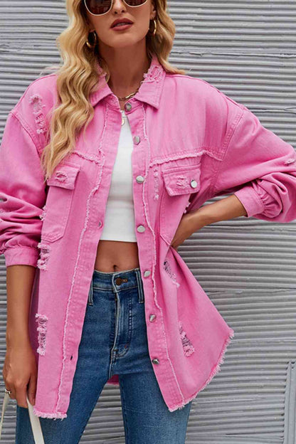 Rohsaum Denimjacke Zerrissen Trendig Frauenjacke
