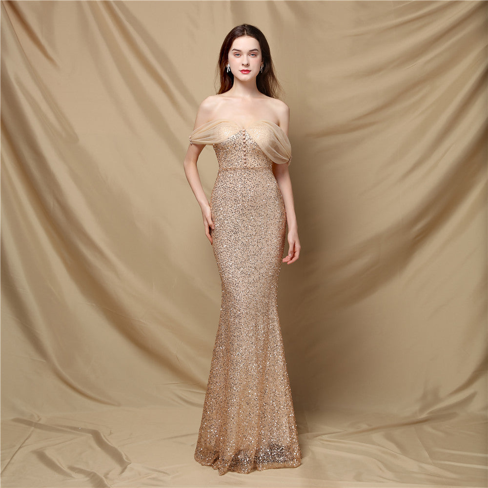 Elegantes Schulterfreies Abendkleid Damen Lang